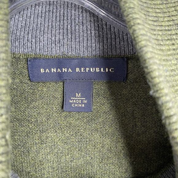 Banana Republic Sweater Mens M Green Mock Neck Cotton Pullover 1/4 Button - Picture 3 of 8